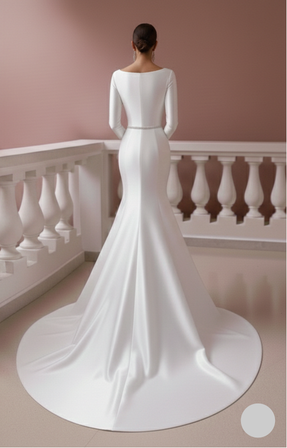 Formal Satin Wedding Dress With Pockets Long Boat Neck Bridal