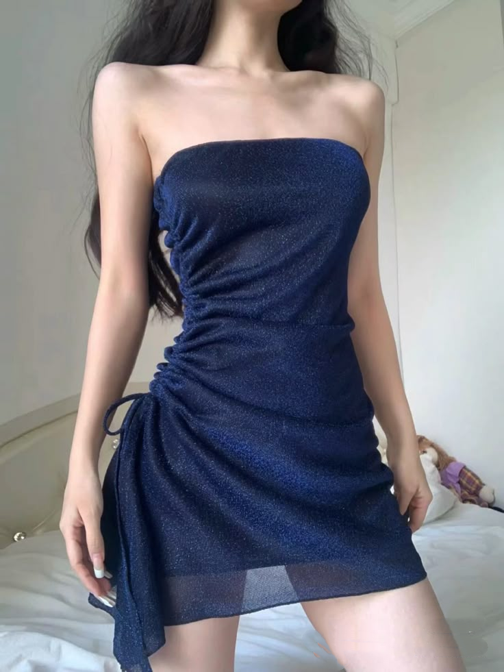 Sexy Strapless Navy Blue Sheath Cocktail Dress Formal Short Party Dress Homecoming Dress