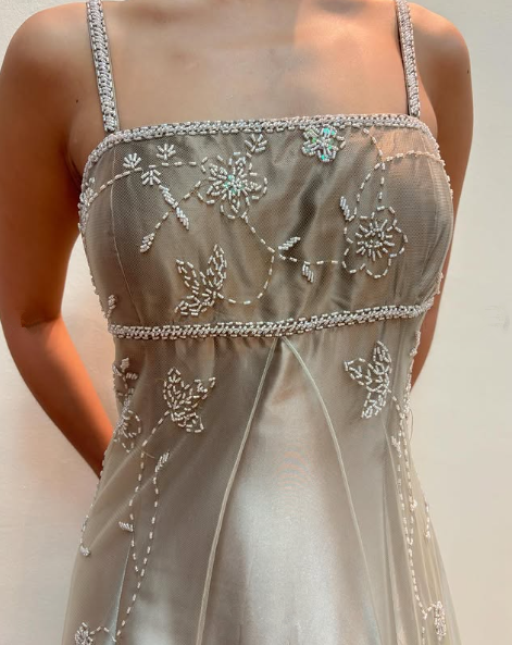 Vintage Spaghetti Straps Beaded Satin Evening Dress,A Line Formal Party Prom Dress