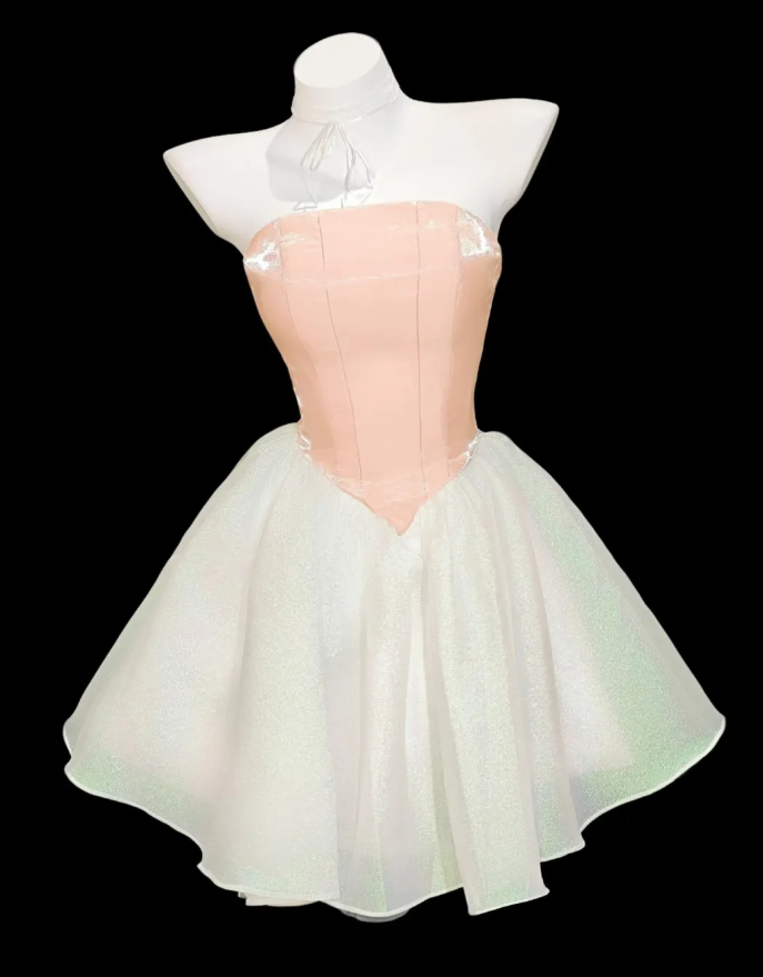 Cute Strapless Satin Tulle A Line Short 6th Grade Homecoming Dress Birthday Dress