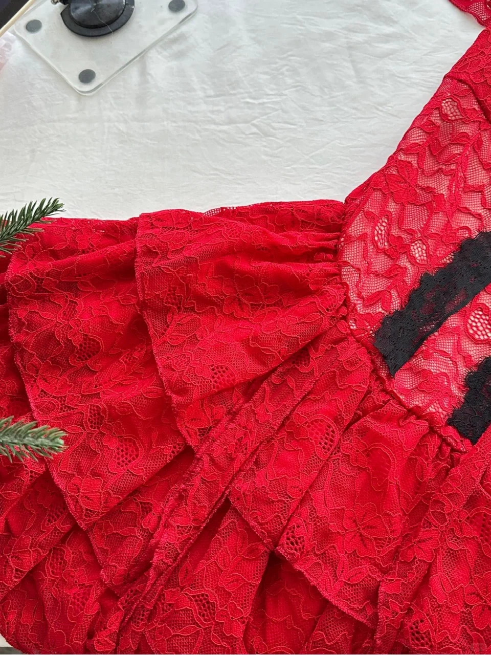 Stylish Red Lace Layered Homecoming Dress Spaghetti Strap Cocktail Dress Party Dress
