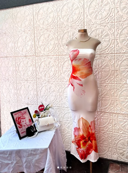 Chic Strapless Satin Print Floral Sheath Party Evening Dress