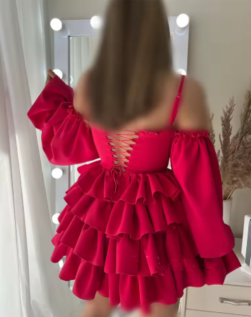 A-line Spaghetti Straps Tiered Homecoming Dress