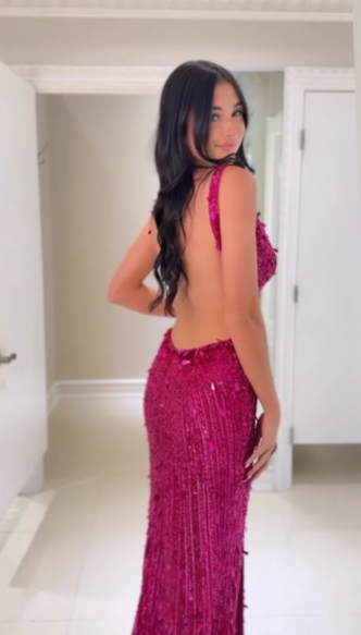 Gorgeous V Neck Sequin Beaded Mermaid Slit Evening Dress Long Party Dress
