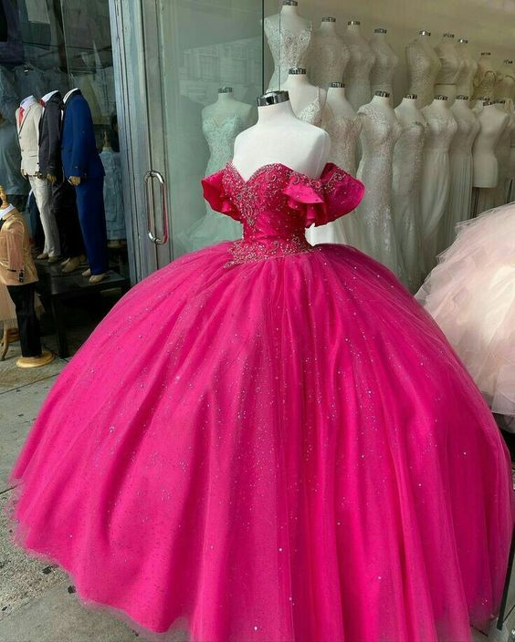 Fuchsia Off The Shoulder Quinceanera Dress Ball Gown Sweet 16 Dress