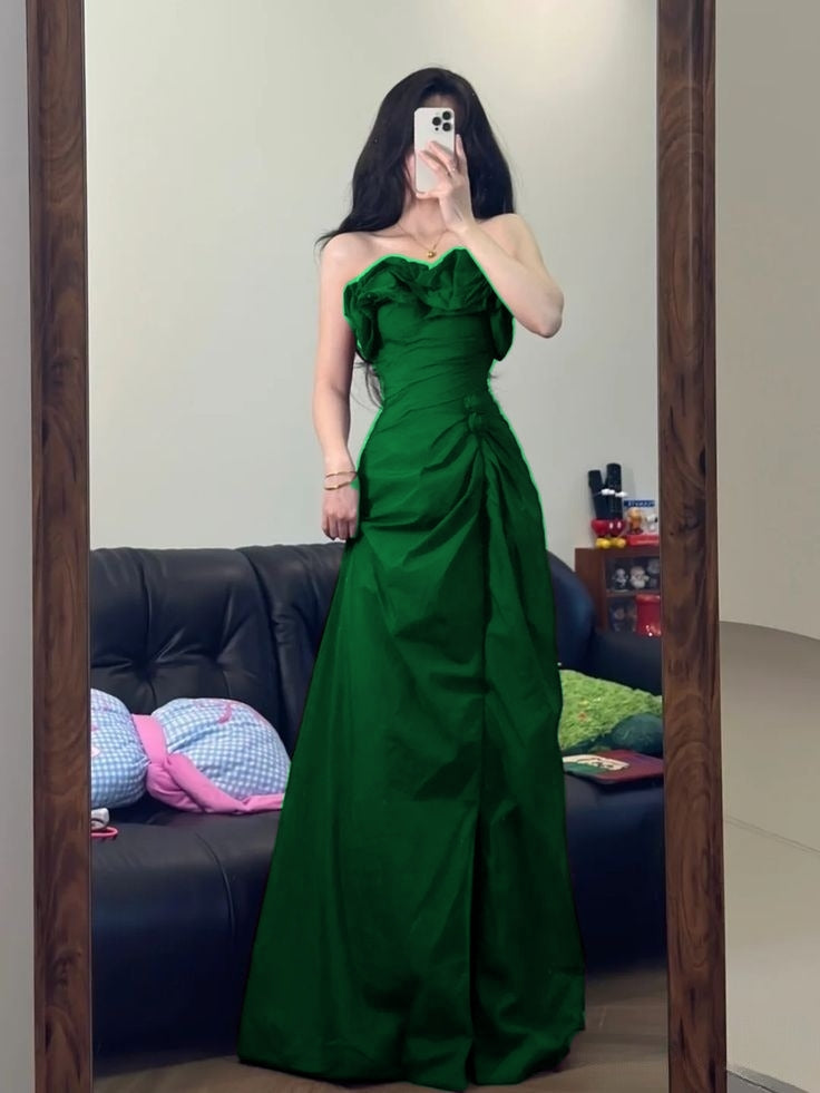 Elegant A Line Strapless Burgundy Satin Long Prom Dresses Formal Dress