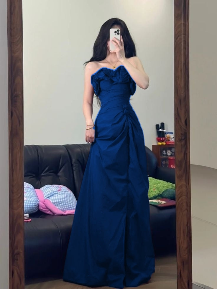 Elegant A Line Strapless Burgundy Satin Long Prom Dresses Formal Dress