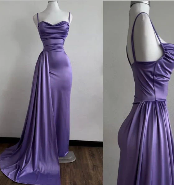 Charming Purple Mermaid Spaghetti Straps Satin Evening Dress Formal Party Prom Gown