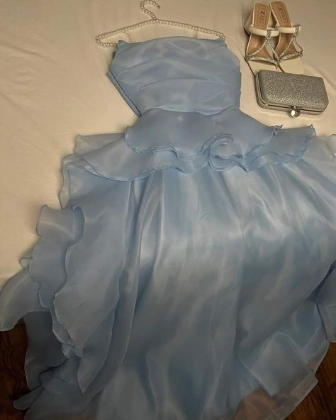 Classy Strapless Blue Organza Pleated Ruffles Long Party Dress Formal Wedding Guest Dress
