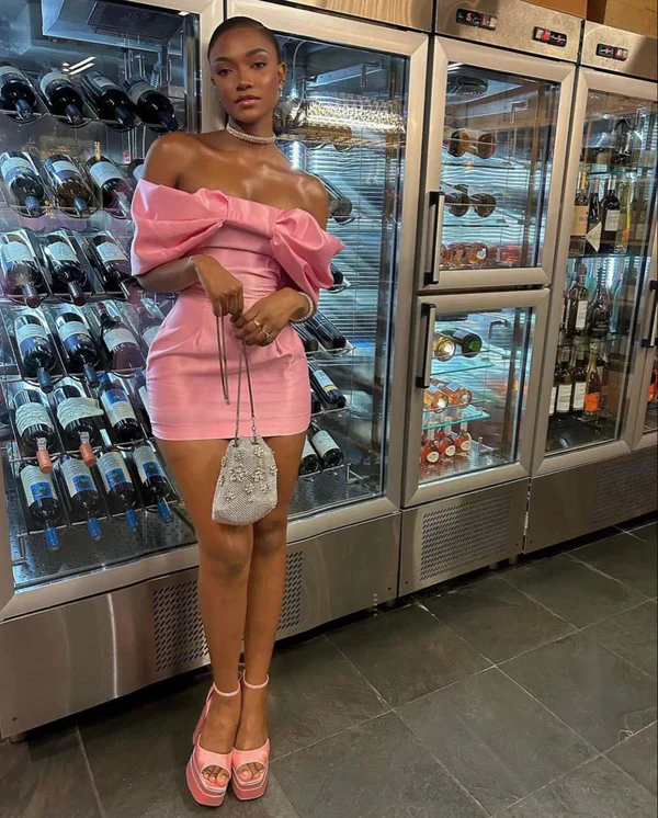 Elegant Pink Off The Shoulder Satin Short Prom Dress Formal Homecoming Dress