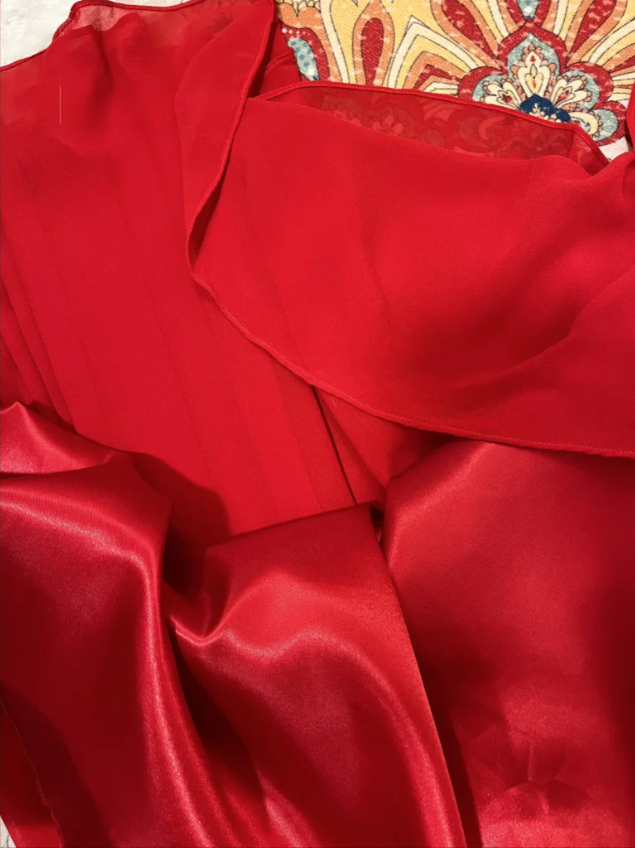 Charming Spaghetti Straps Red Chiffon A Line Long Wedding Guest Dress Evening Dress Dress