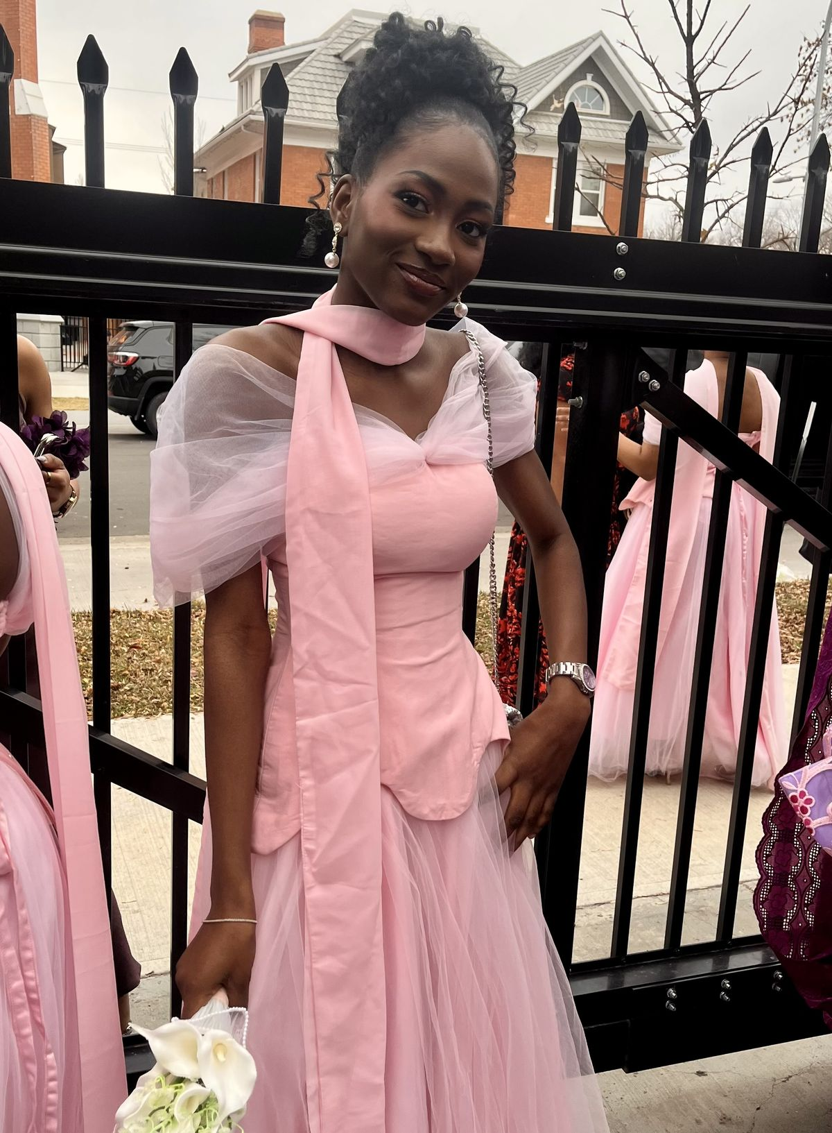 Sweet Off The Shoulder Pink Tulle Satin A Line Long Wedding Guest Dress Formal Bridesmaid Dress