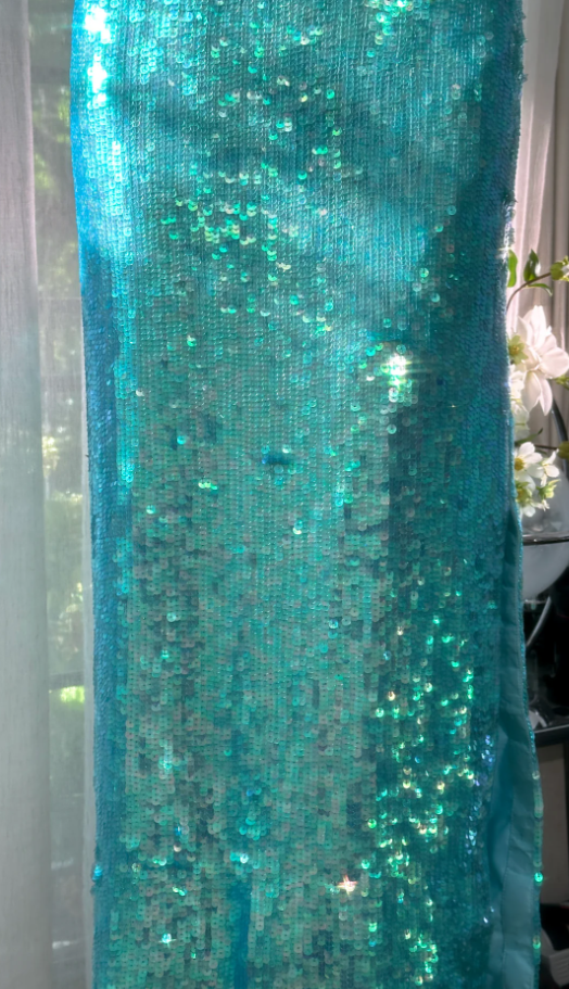Sparkly Strapless Blue Sequin Slit Mermaid Long Prom Dress Party Dress