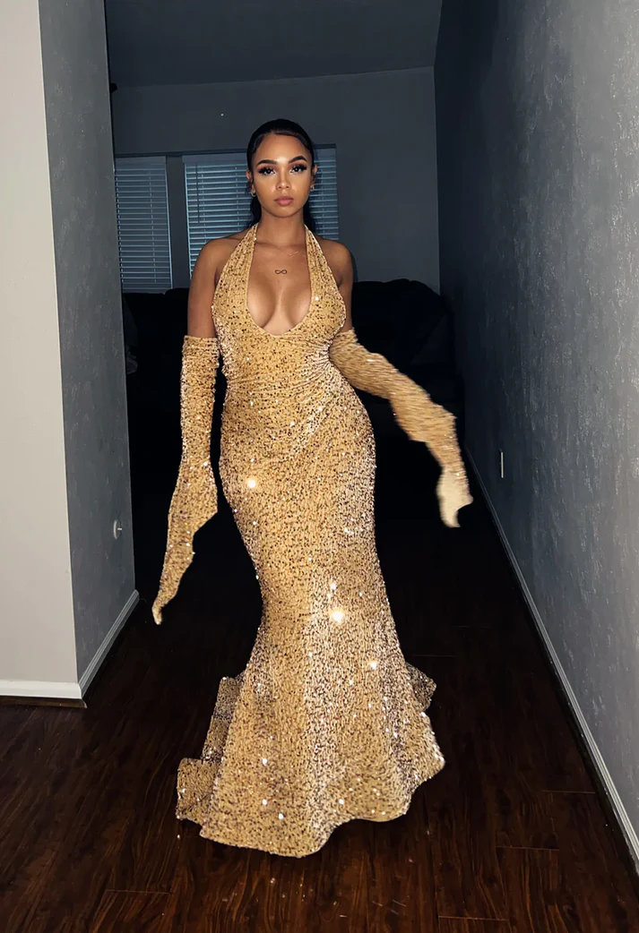 Mermaid Sequins Formal Prom Dress Long Evening Gown