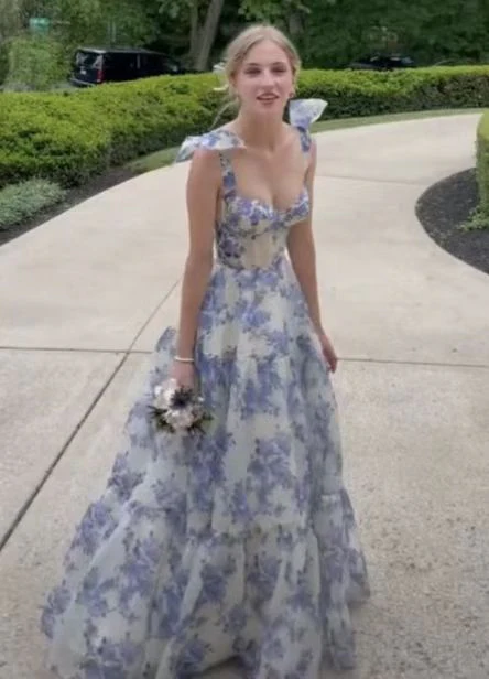 Modern A-line Straps Long Evening Prom Dresses, Custom Sweetheart Prom Dress