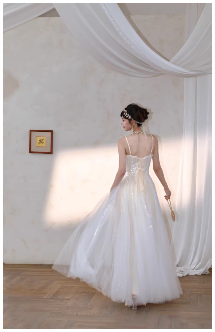 Classy Light Apricot Spaghetti Straps Tulle Sequin A Line Long Party Dress Evening Dress