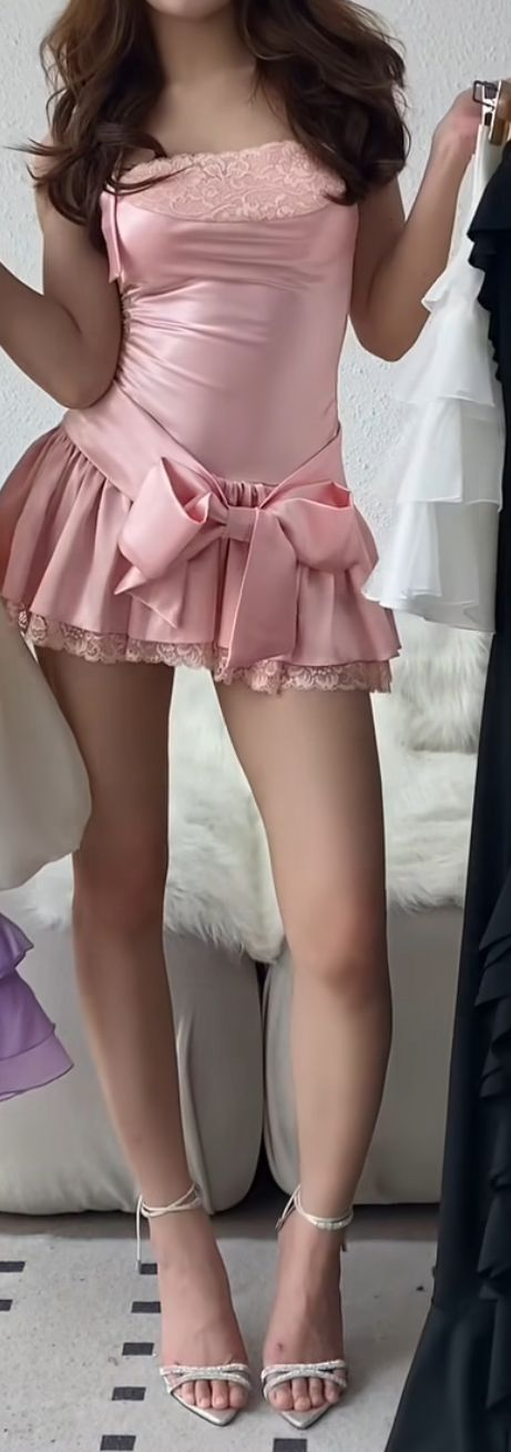 Elegant Pink Satin Lace A Line Short Party Dress Formal Homecoming Dress