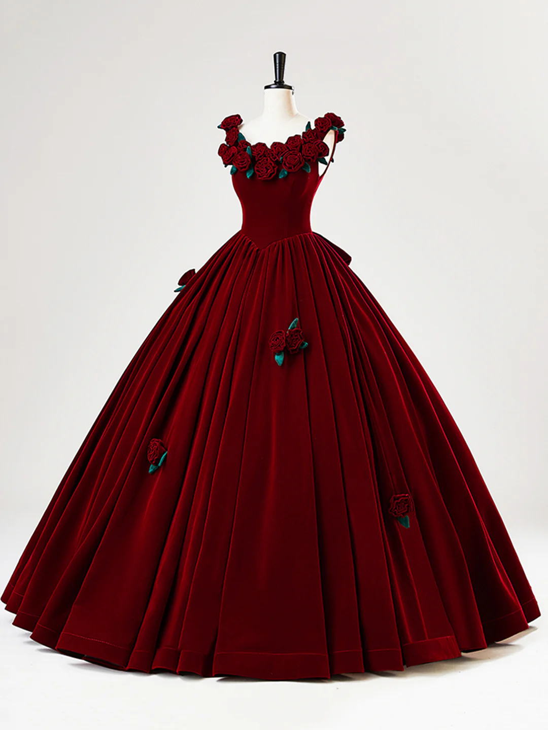 Charming Red Velvet A Line Rose Flowers Ball Gown Sweet 16 Dress Quinceanera Dress