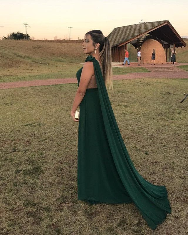 Chiffon One Shoulder Green Prom Dress,Wedding Guest Dress