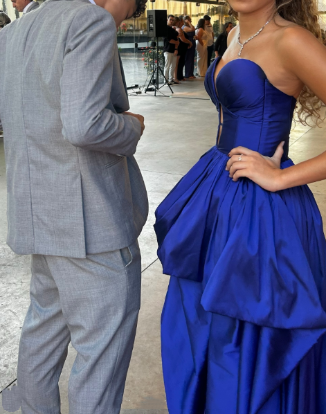 Stylish Royal Blue Strapless Satin Pleated Long Wedding Guest Dress Evening Dress
