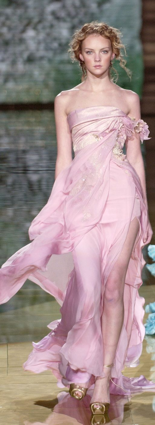 Pretty Pink Chiffon Appliques Slit Prom Dress,Strapless Party Evening Dress