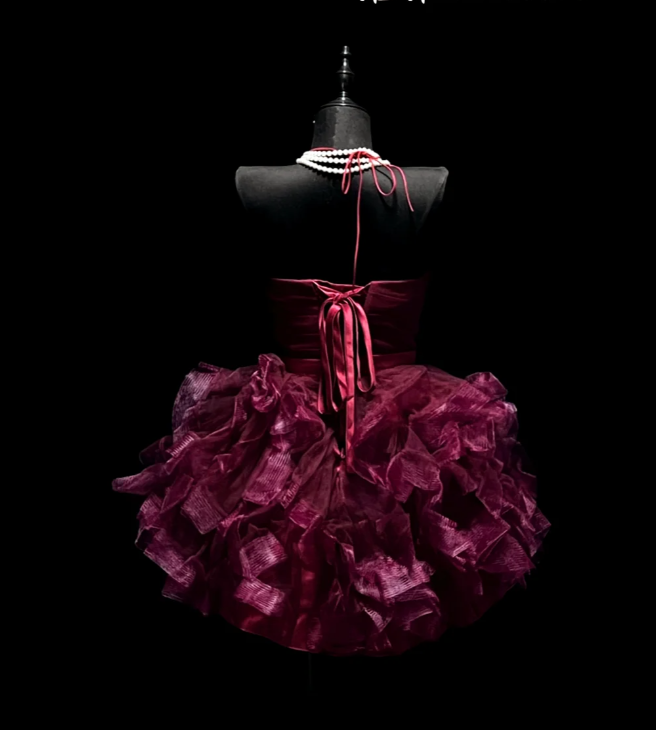 Pretty Burgundy Strapless Tulle Beaded A Line Short Homecoming Dress Formal Birthday Outfits