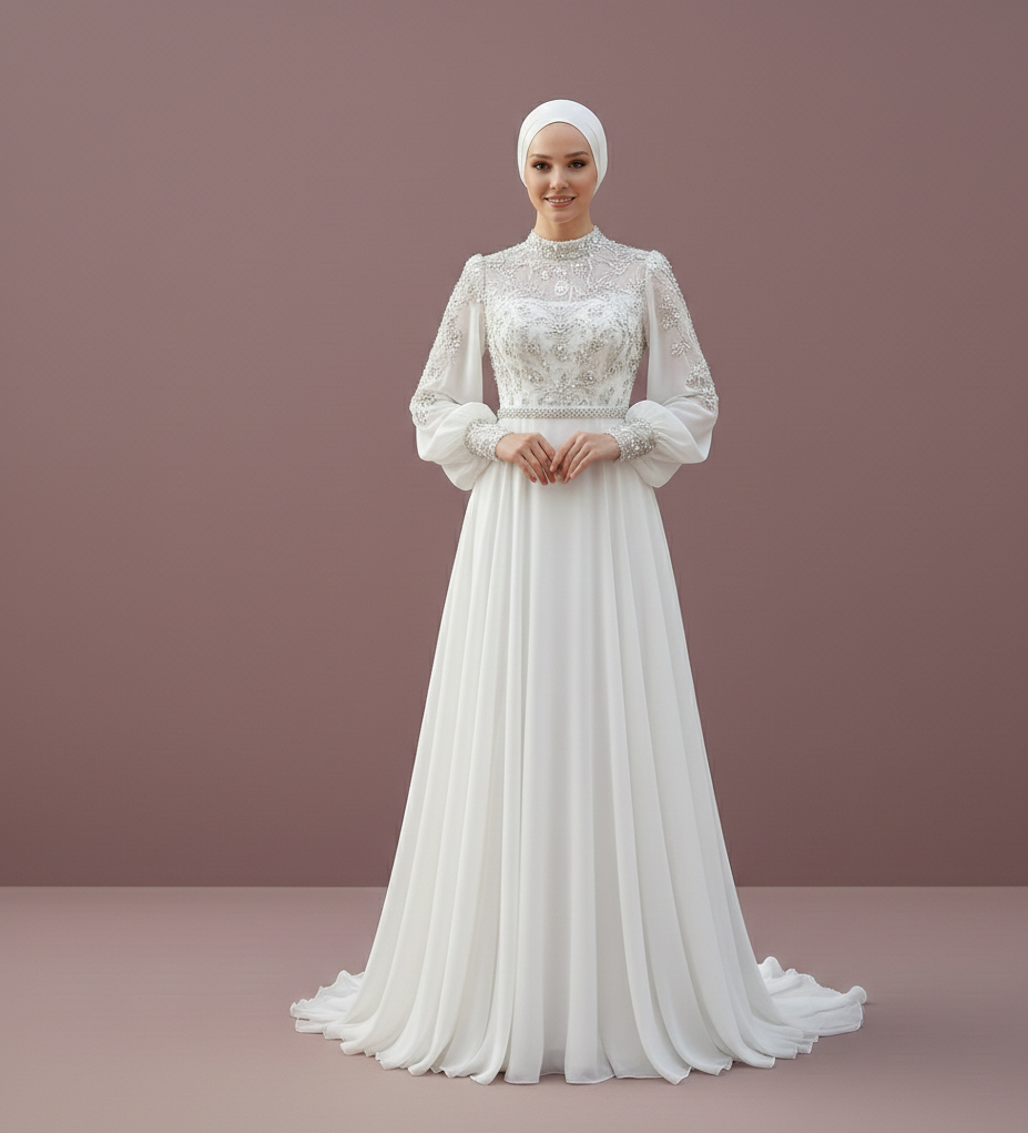 Asymmetrical Muslim Wedding Dress Modest Designer Style Wear