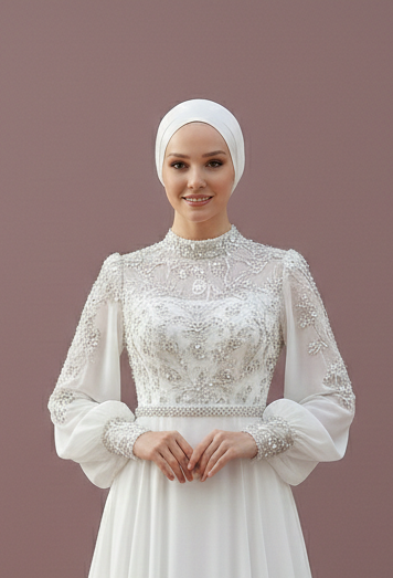 Asymmetrical Muslim Wedding Dress Modest Designer Style Wear