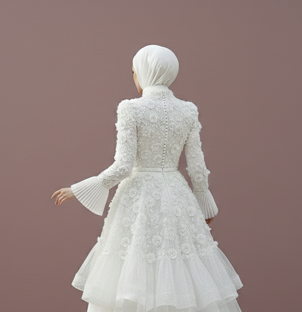 Asymmetrical Muslim Wedding Dress Modest Boho Style Wear