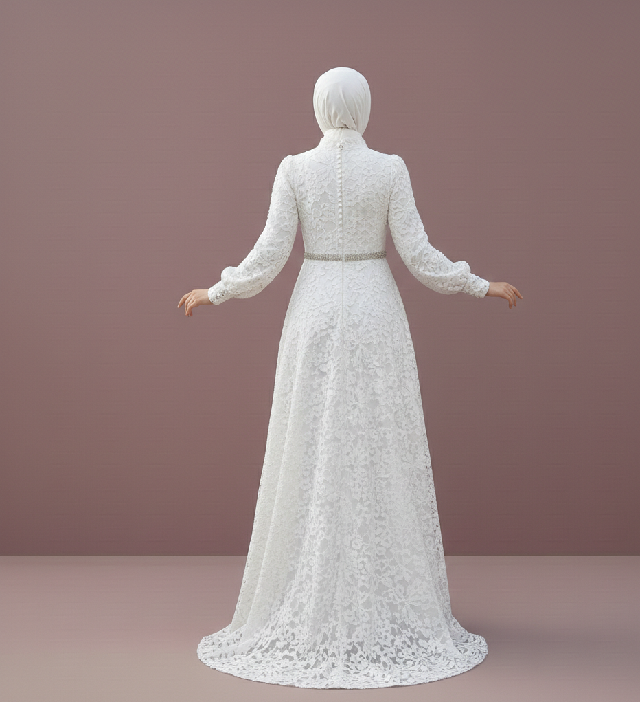 Modest Beach Muslim Wedding Dress Lace Crochet Outdoor Bridal