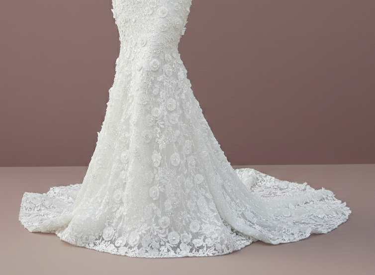 Tea Rose Muslim Wedding Dress Floral Modest Lace Mermaid Wedding Dress