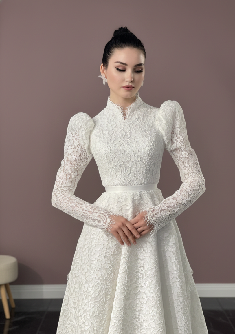 Designer Muslim Wedding Dress Silk Modest Hand Stitched Luxury