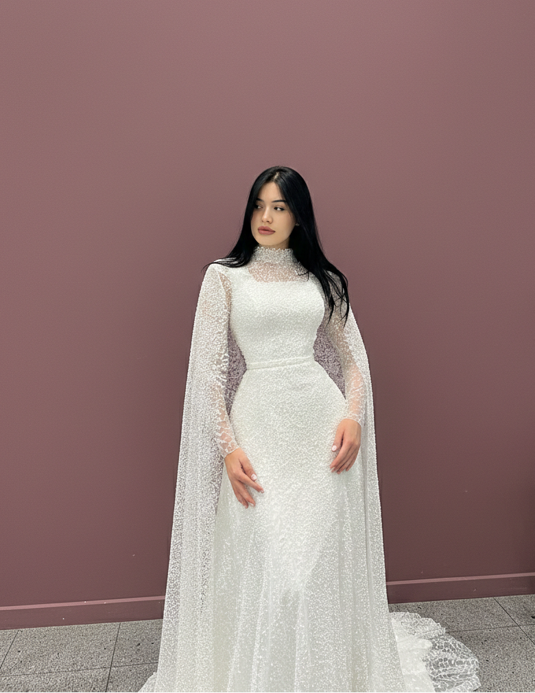 Modest High Neck Sleeve Wedding Dress Muslim Lace Full Coverage