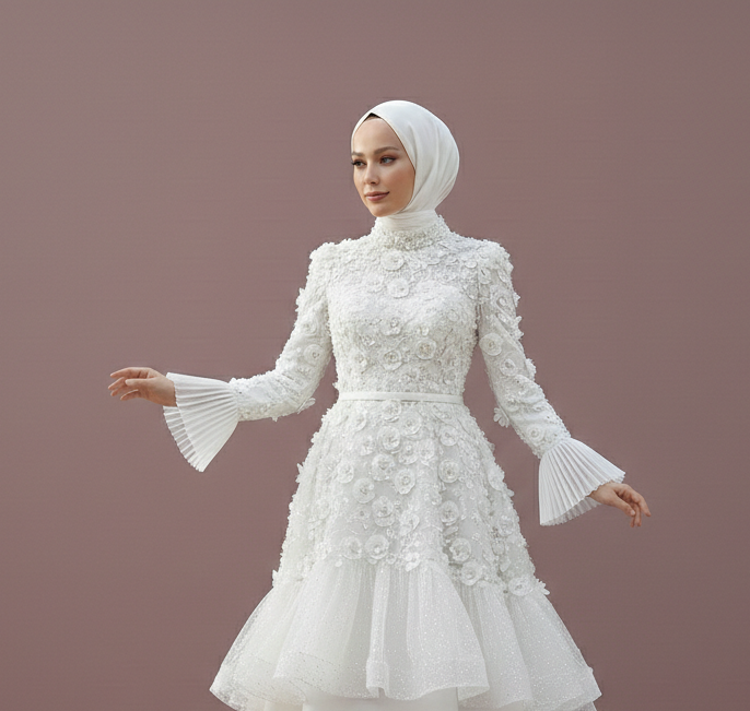 Asymmetrical Muslim Wedding Dress Modest Boho Style Wear
