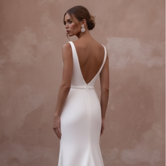 Simple Slit Wedding Dress Sleeveless Modern Bridal Wear