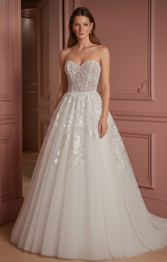 Classic Ball Gown Wedding Dress Strapless Tulle Princess