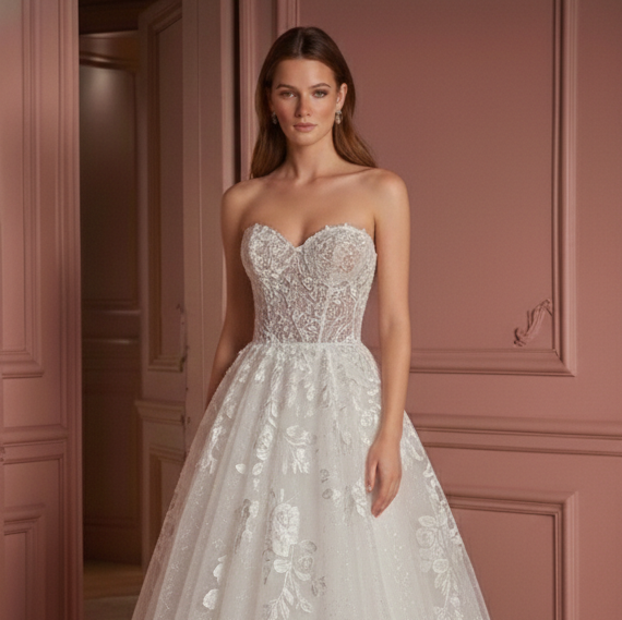 Classic Ball Gown Wedding Dress Strapless Tulle Princess