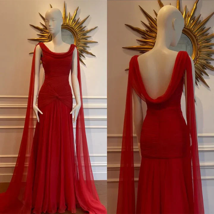 Beautiful Red Chiffon Mermaid Evening Dress