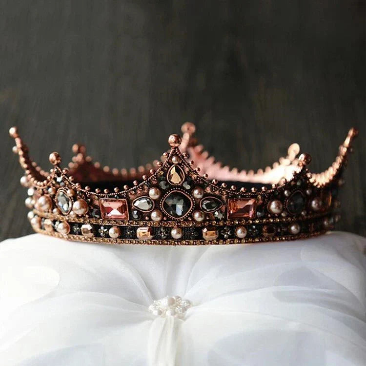 Vintage Crystal Round Baroque Tiaras and Crowns For Women Men King Queen Royal Party Bridal Wedding Head Jewelry Accessories a