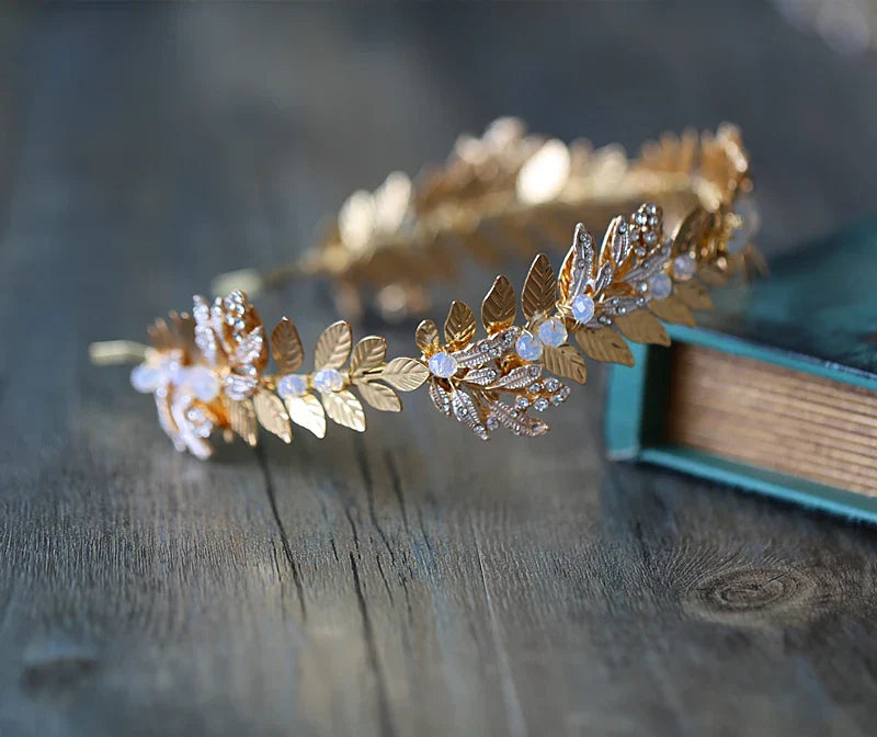 Wedding Hair Accessories Baroque Vintage Headbands Hairbands Leaf Opal Crystal Headpieces Headwear Brides Crowns Bridal Jewelry