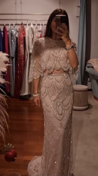 Gorgeous Tulle Sequin Beaded Long Prom Dress Two Piece Evening Dress