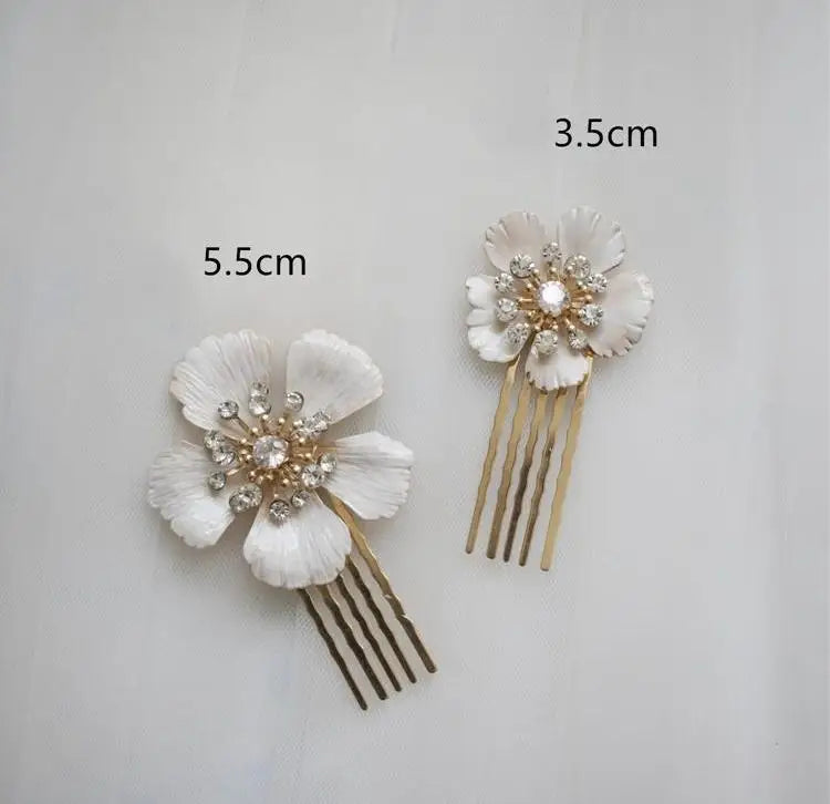 Gold Color Flower Hair Clip Comb Crystal Rhinestones Head Piece Hairpin For Brides Women Bridal Jewelry Wedding Accessories