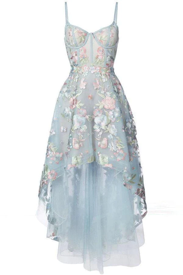 Spaghetti Straps Sweetheart Asymmetrical Prom Dress, High Low Homecoming Dresses