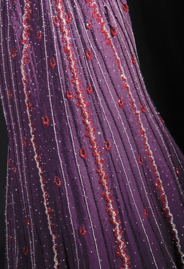 Purple Vintage V Neck Halter Satin Beaded Mermaid Long Party Dress Backless Evening Gown