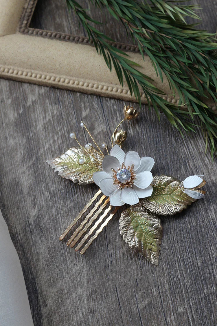 Wedding Accessories Vintage Hairpins Flower Leaf Head Pieces Headdress Crystal Hair Combs Pins For Brides Women Bridal  Jewelry