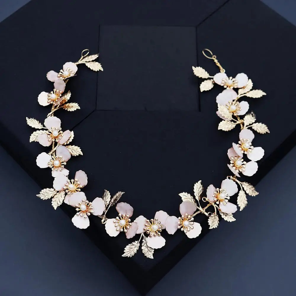 Pearl Crystal Hair Combs Pins Flower Leaf Headpieces Headbands For Brides Women Hairband Bridal Jewelry Wedding Accessories b