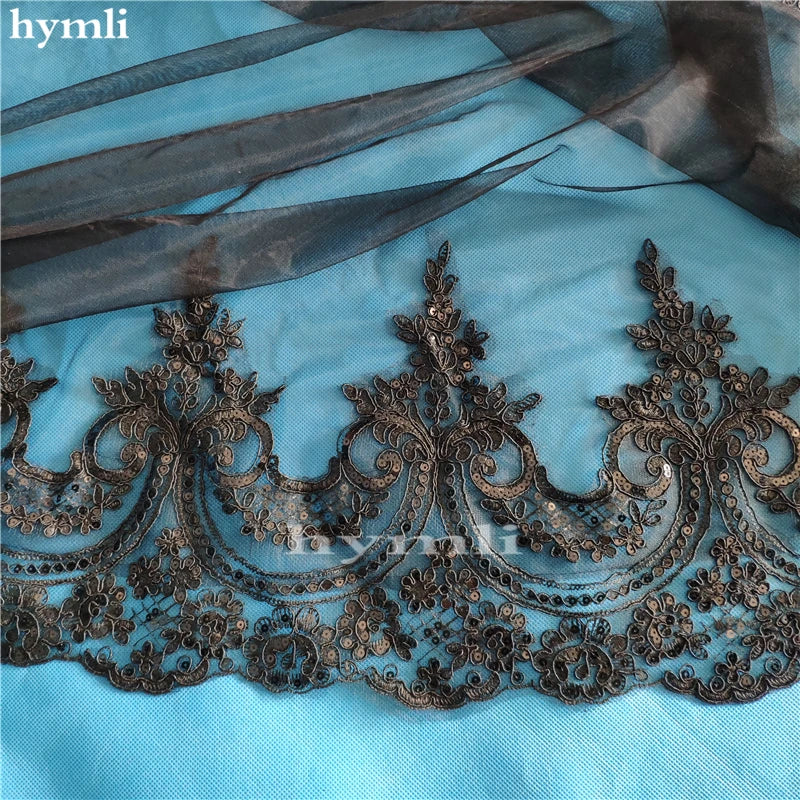 Black Long Veil 3.5 Meters Sequins Lace Wedding Veil Tulle Cathedral Veil Bridal Accessories Veils