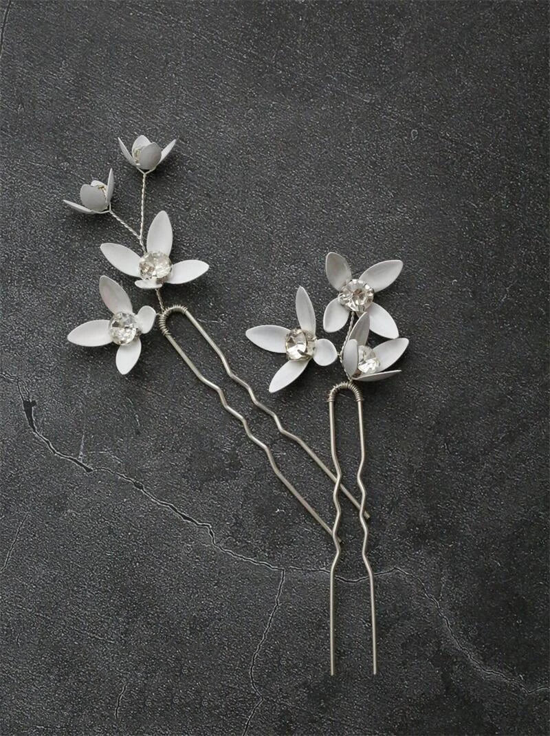 Rhinestones Crystal Hair Pin Clip White Flower Head Piece Women Brides Bridesmaids Hairpins Wedding Accessories Bridal Jewelry