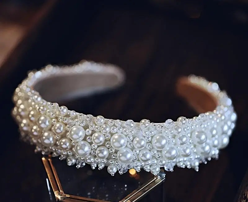 Pearls Beaded Headband Headpieces Women Bridesmaids Headwear Headdress Bride Tiara Crown Wedding Accessories Bridal Hair Jewelry d