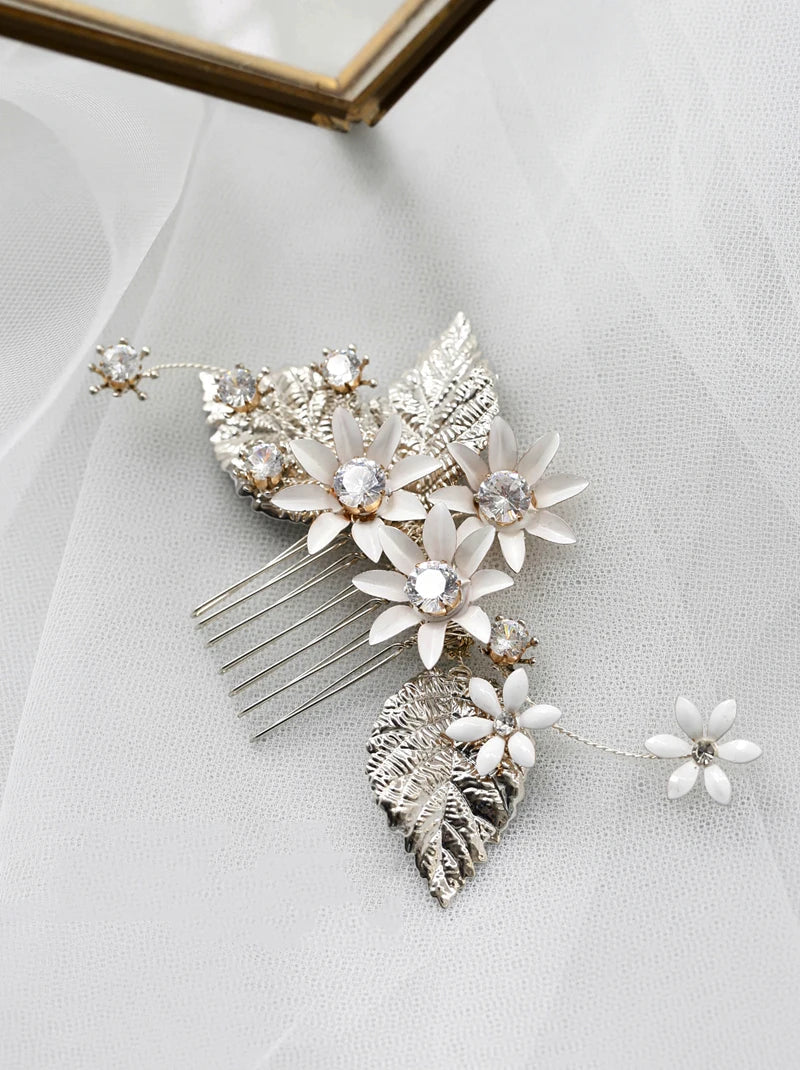 Wedding Accessories Rhinestones Hair Combs Pins Flower Leaf Hairpins Brides Bridesmaids Silver Color Head Piece Bridal Jewelry